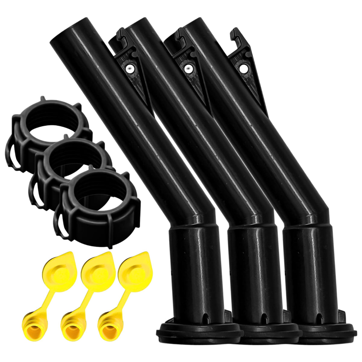 Mr Yellow Cap Gas Can Spout Replacement For Old Style Blitz Containers ONLY - 3 Can Nozzle, 3 Thread Rings & 3 Gas Vents