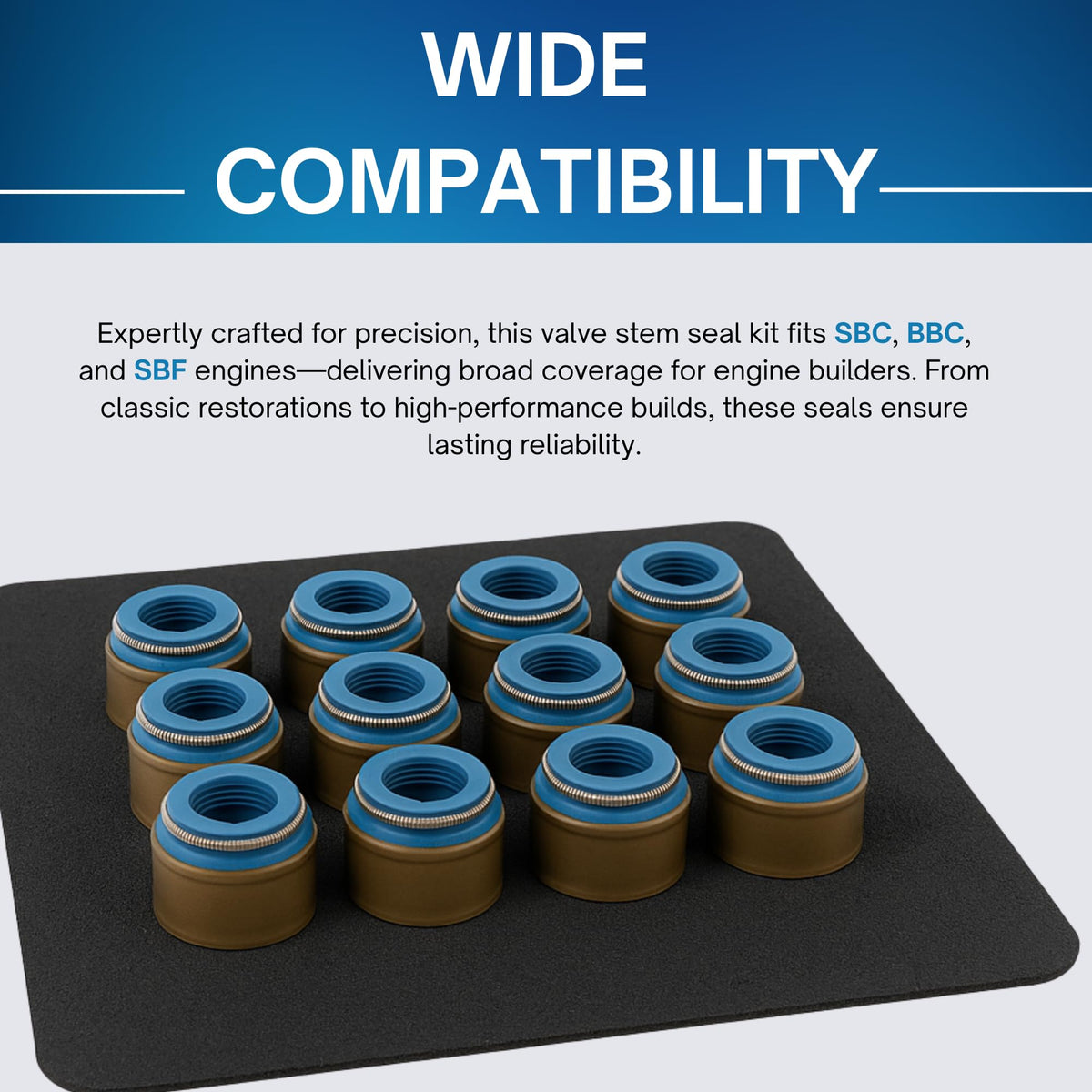 Street Sport Industries 16pcs Rubber Positive Valve Stem Seal - Fits an 11/32" Valve Stem and a .530" Guide O.D., Valve 