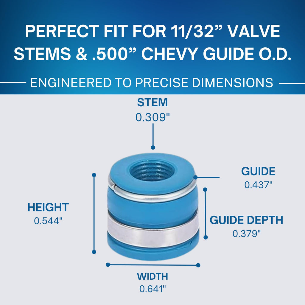 Street Sport Industries 16pcs Rubber Positive Valve Stem Seal - Fits an 11/32" Valve Stem and a .500" Guide O.D., Valve 