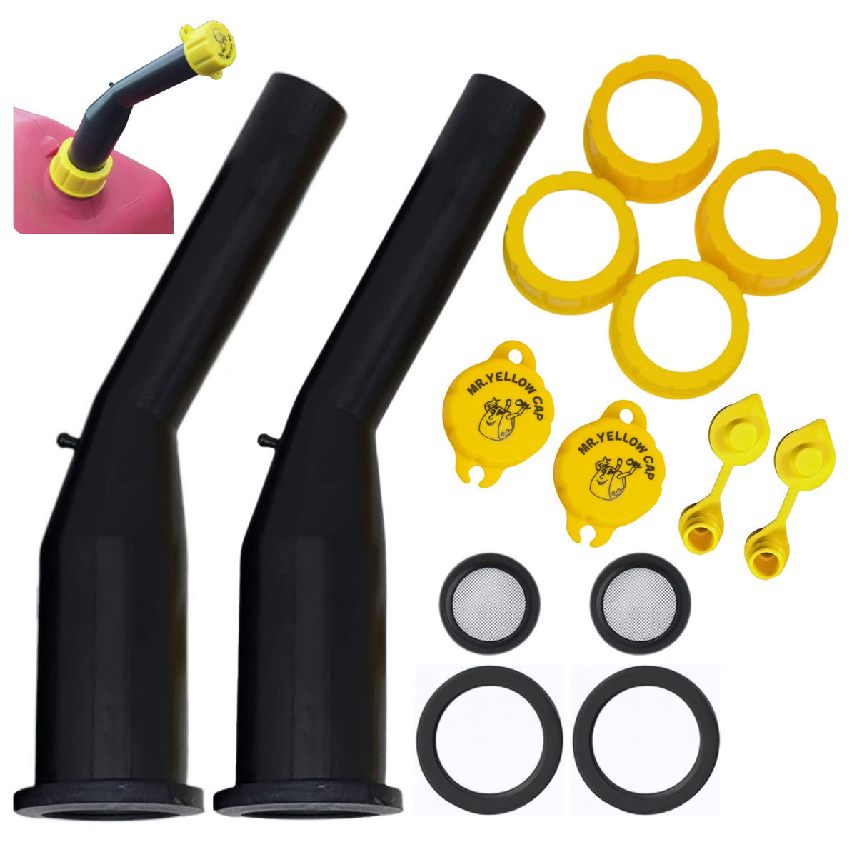 Mr Yellow Cap Gas Can Spout Replacement Kit - 2pack Universal Leakproof Angle Gas Can Nozzles Old Style & Vent Kit, Rigi